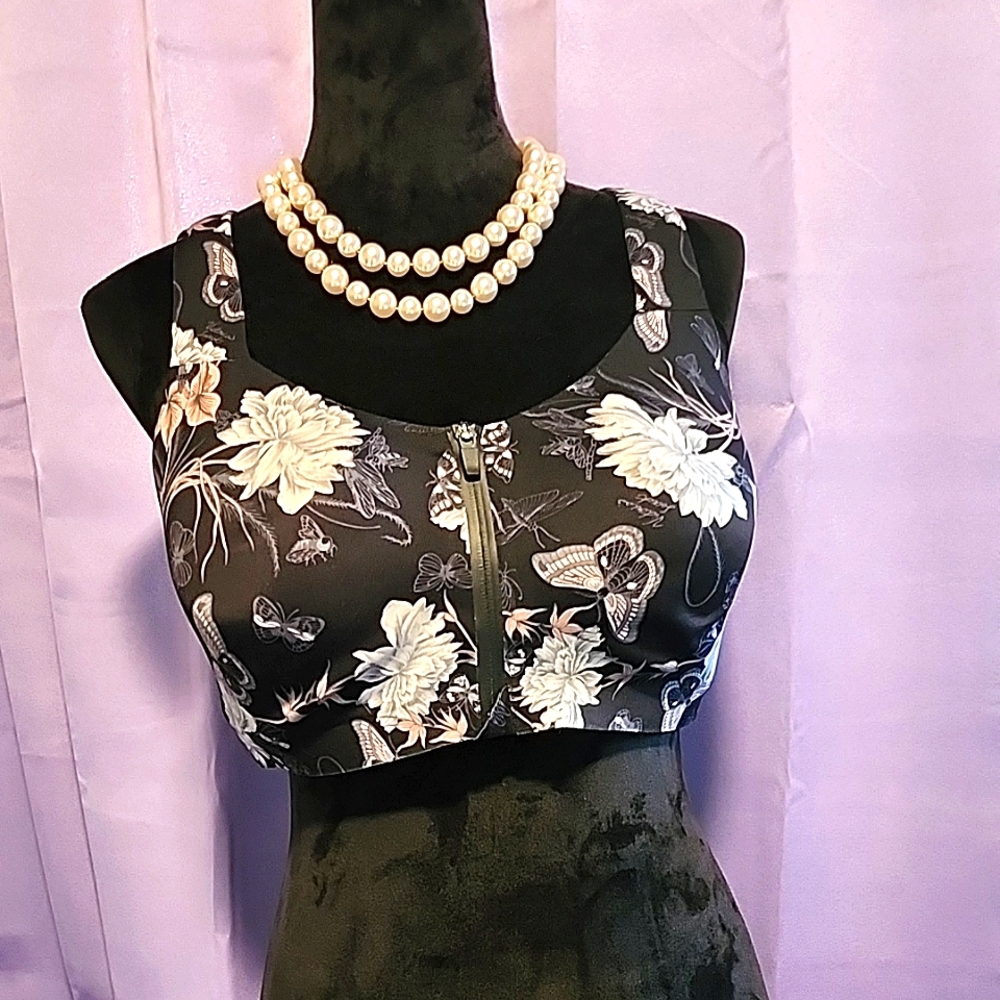 Victoria's Secret Black W/ White & Pink Floral Knockout Ultra Max Sports Bra 40D